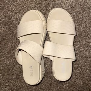 MIA Cream Double-Strap Textured Slide Sandals